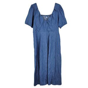 Old Navy Chambray Midi Dress Puff Sleeve Cottagecore Prairie Smocked XL Milkmaid